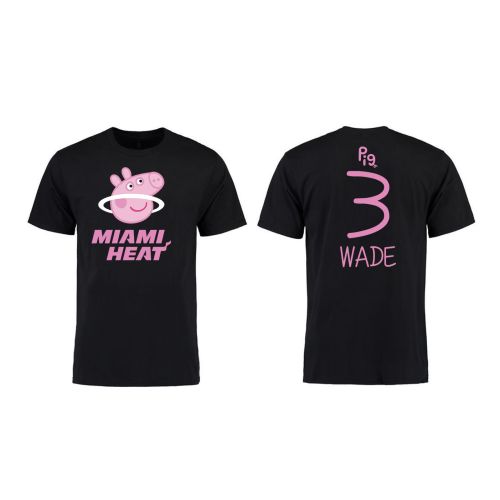 Dwyane Wade 3 Miami Heat Pig Print T-Shirt - Black