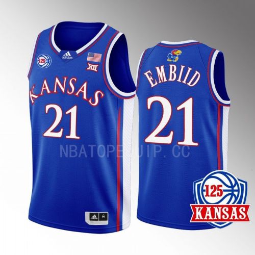 Joel Embiid 21 Kansas Jayhawks Blue Men Jersey 2022-23 125th Anniversary Away