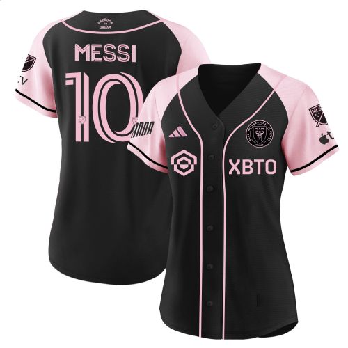 Lionel Messi Inter Miami Baseball Cool Base Women Jersey - Stitched - Black Pink