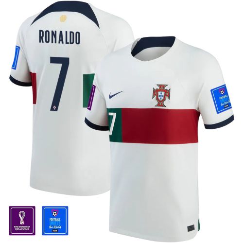 Cristiano Ronaldo 7 FIFA World Cup Qatar 2022 Patch Portugal National Team - Away Youth Jersey