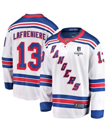 Alexis Lafreniere 13 New York Rangers Stanley Cup 2023 Playoffs Patch Away Breakaway Men Jersey - White