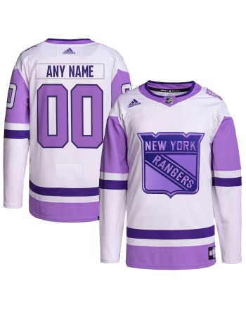 New York Rangers Hockey Fights Cancer Primegreen Custom Men Jersey - White/Purple