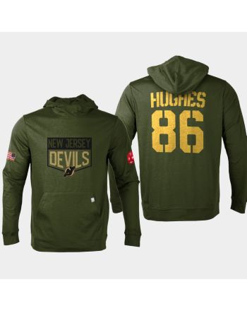 New Jersey Devils 86 Jack Hughes 2022 Salute to Service Olive Pullover Hoodie