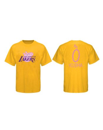 Kyle Kuzma 0 Los Angeles Lakers Pig Print T-Shirt - Yellow