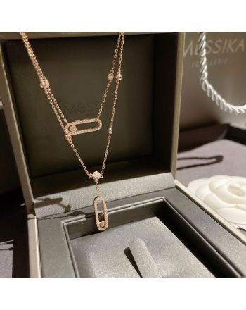 Messika Rose Gold Diamond Necklace Move Uno 2 Rows Pavé